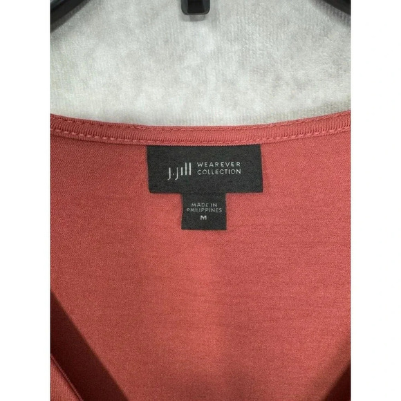 J Jill Tunic Shirt Womens Medium Pink Coral Wearever Collection Faux Wrap 3/4Slv - Picture 4 of 12